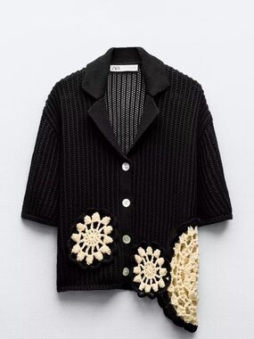 Zara Black Knit Cardigan with Pink Hanger Accent